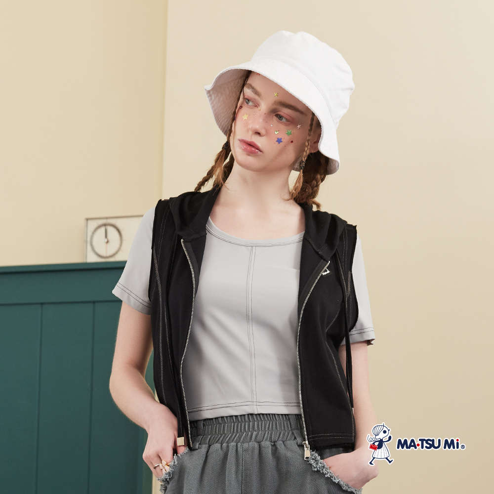 MA‧TSU Mi 明線設計抗UV防曬涼感機能彈性短版上衣(草綠.淺灰)