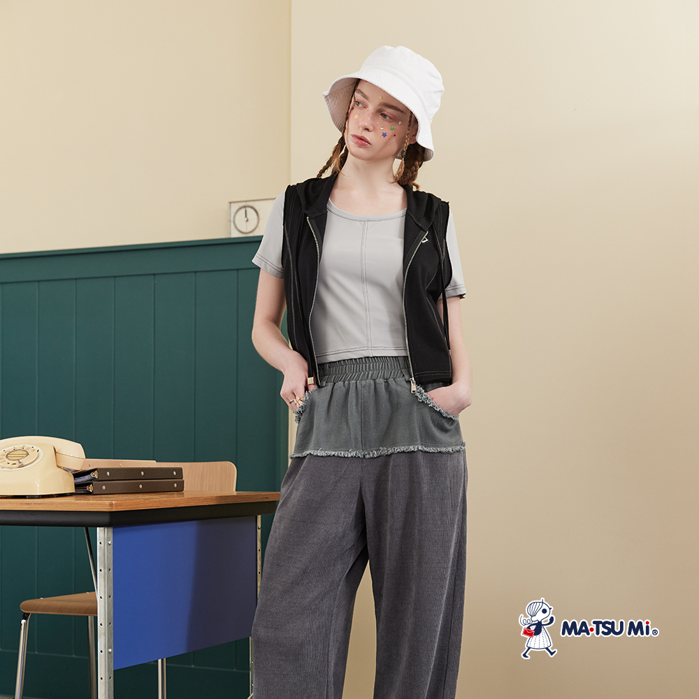 MA‧TSU Mi 明線設計抗UV防曬涼感機能彈性短版上衣(草綠.淺灰)