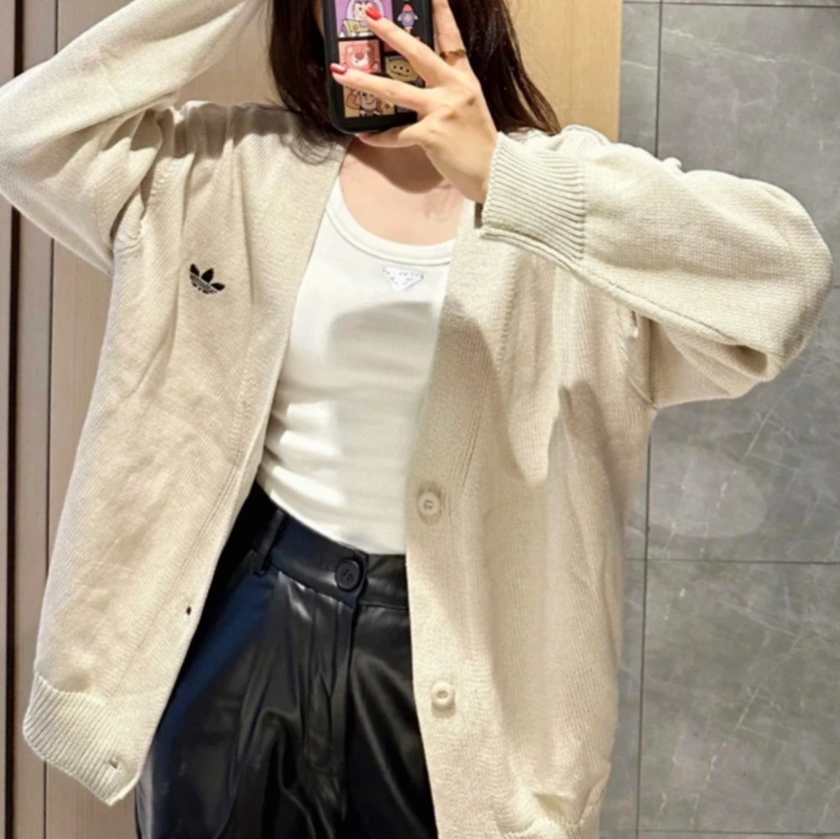 adidas三葉草 Rifta oversized 拼色針織開衫 男款 米白 明星同款 長袖外套 休閒百搭 Jun25