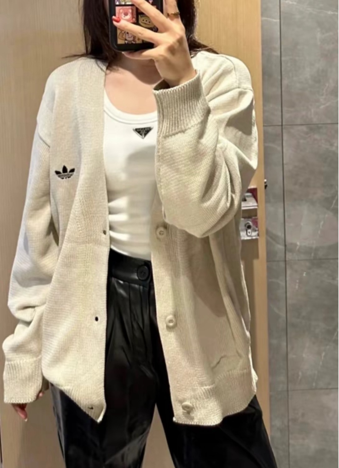 adidas三葉草 Rifta oversized 拼色針織開衫 男款 米白 明星同款 長袖外套 休閒百搭 Jun25