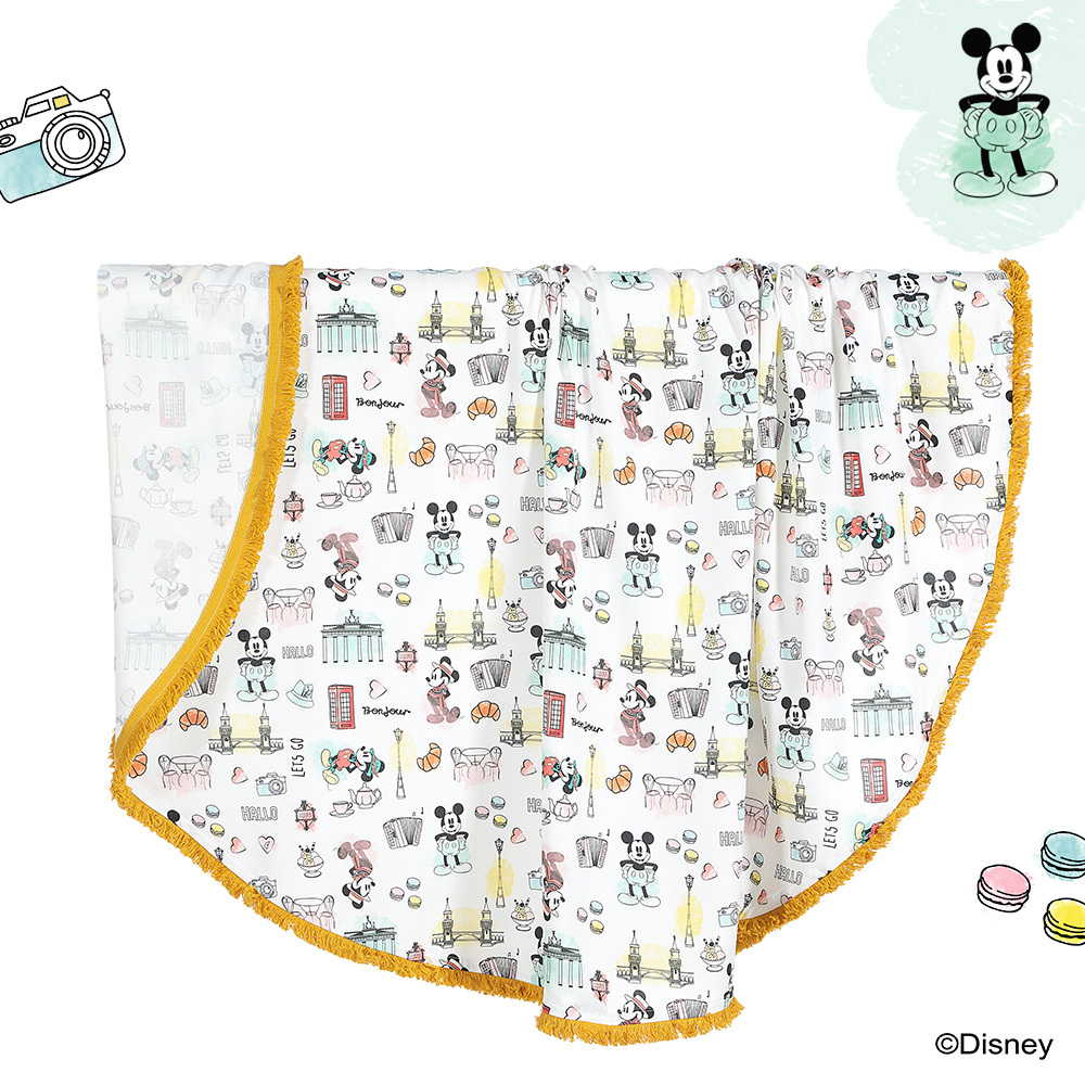 La Millou波蘭 竹纖涼感巾加大款圓形流蘇｜抗菌包巾｜米奇系列_嚮旅行篇