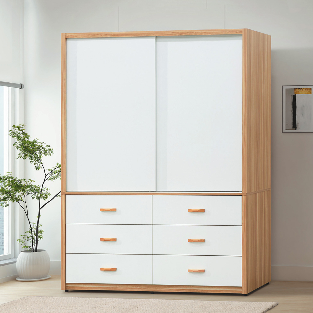 喬菲5.1尺六抽推門/拉門衣櫃(雙吊桿)