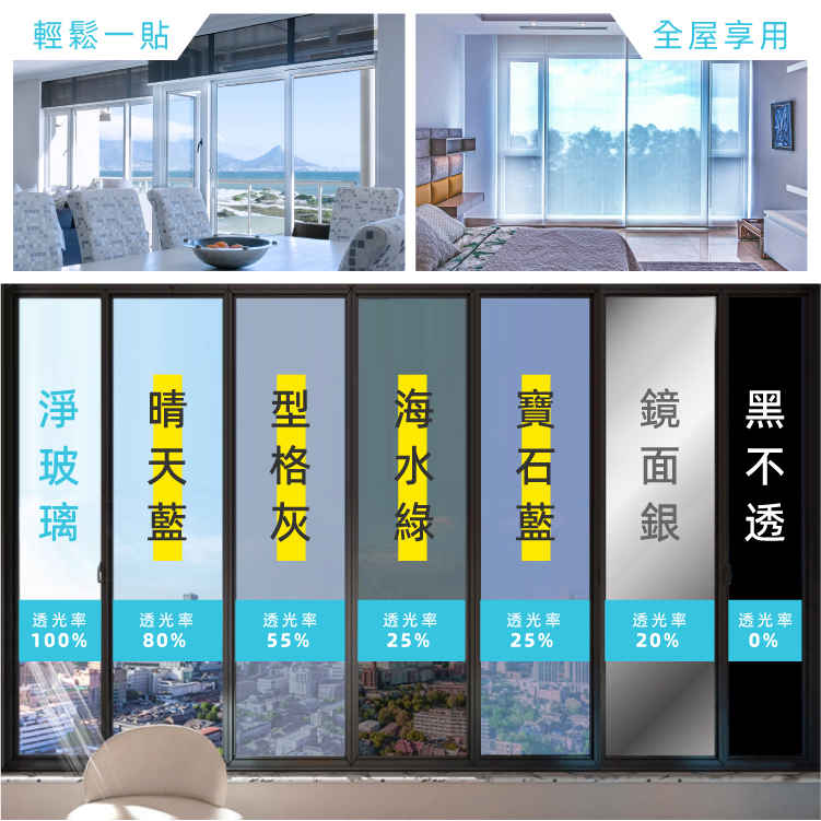 EC 隔熱玻璃貼膜 - 4種不同 (顏色/款式/透光度) | 防曬遮光窗貼DIY
