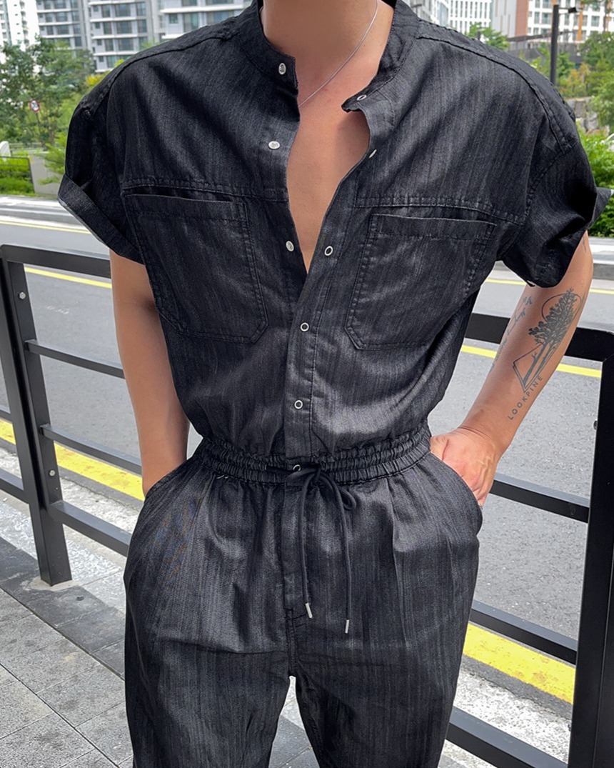 亞麻牛仔連身褲