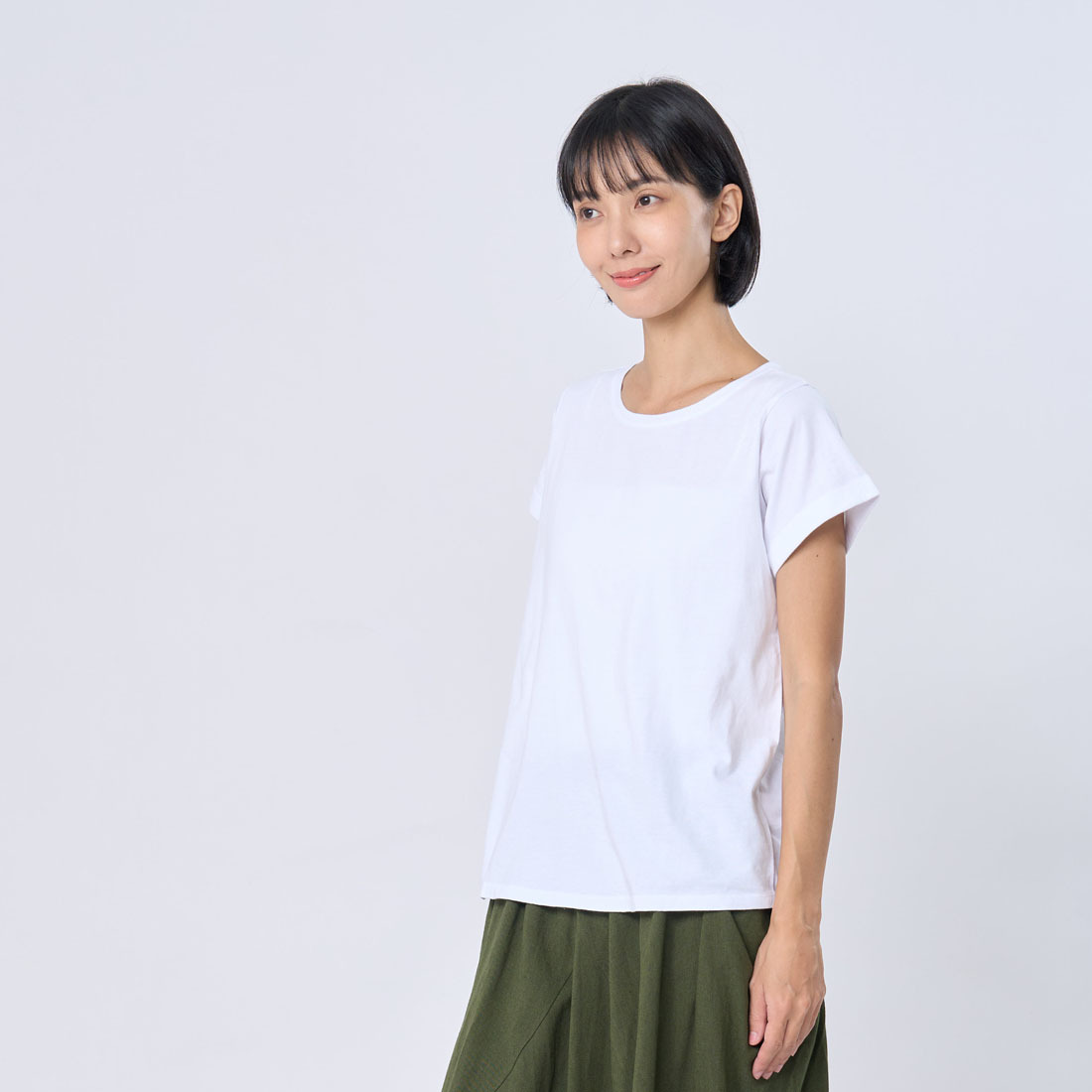 素面小蜜桃寬版方袖純棉T恤/白色 Project004