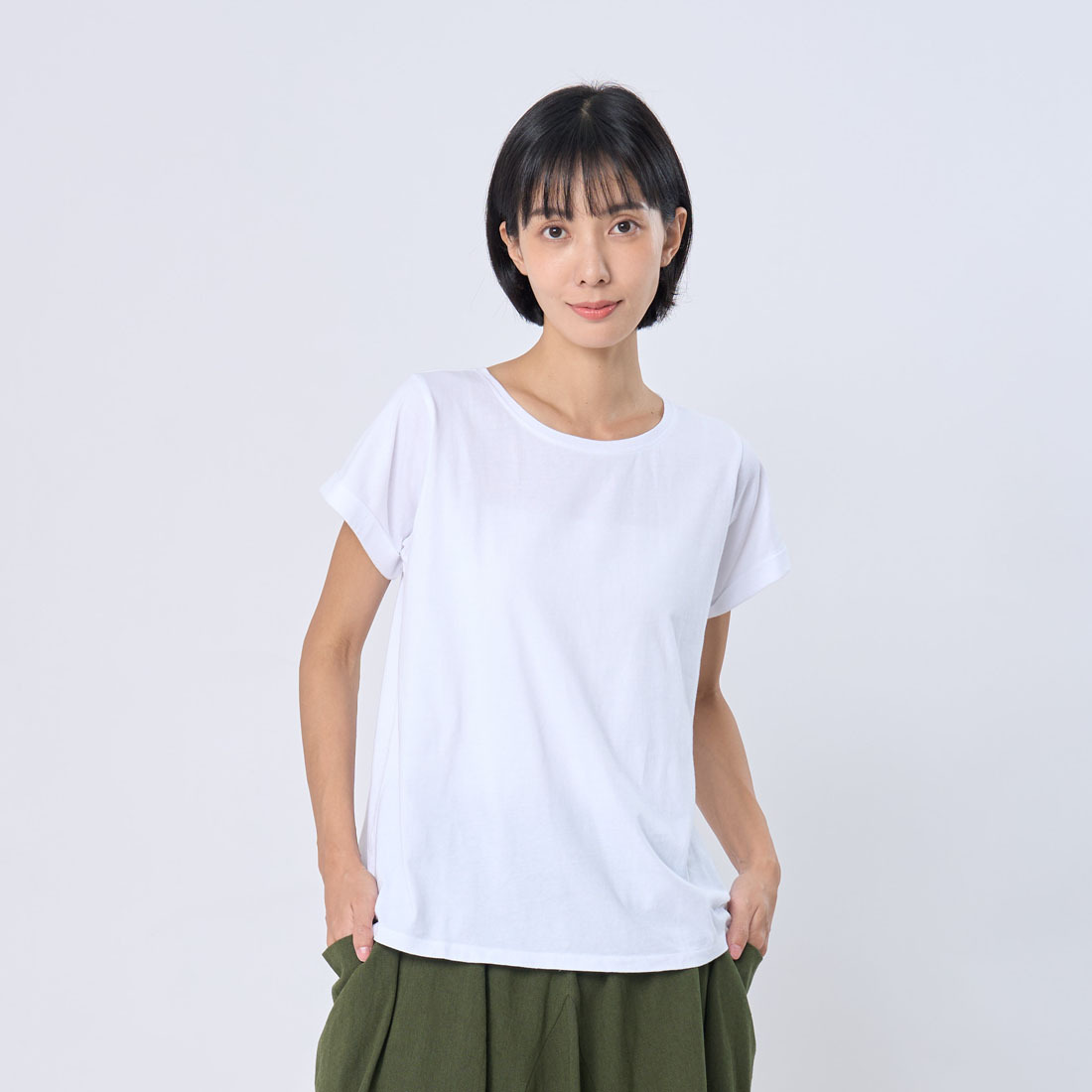 素面小蜜桃寬版方袖純棉T恤/白色 Project004