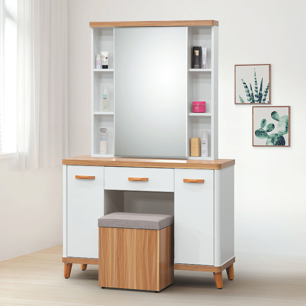 喬菲3.5尺化妝桌/鏡台/梳妝台(附收納化妝椅)