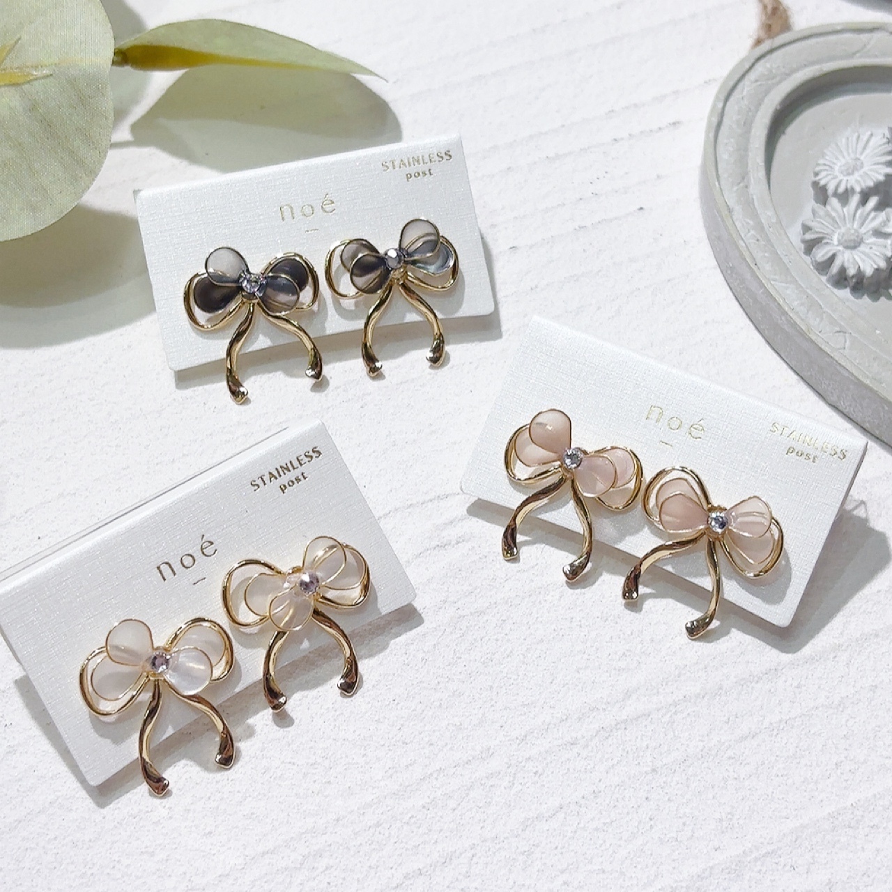 雙層蝴蝶結耳環