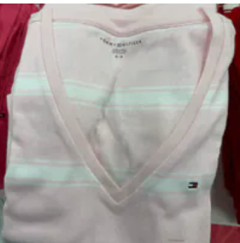 [S] TOMMY HILFIGER LIGHT PINK VNECK STRIPE FAVORITE TSHIRT, 76J5527-650 (STH1276)