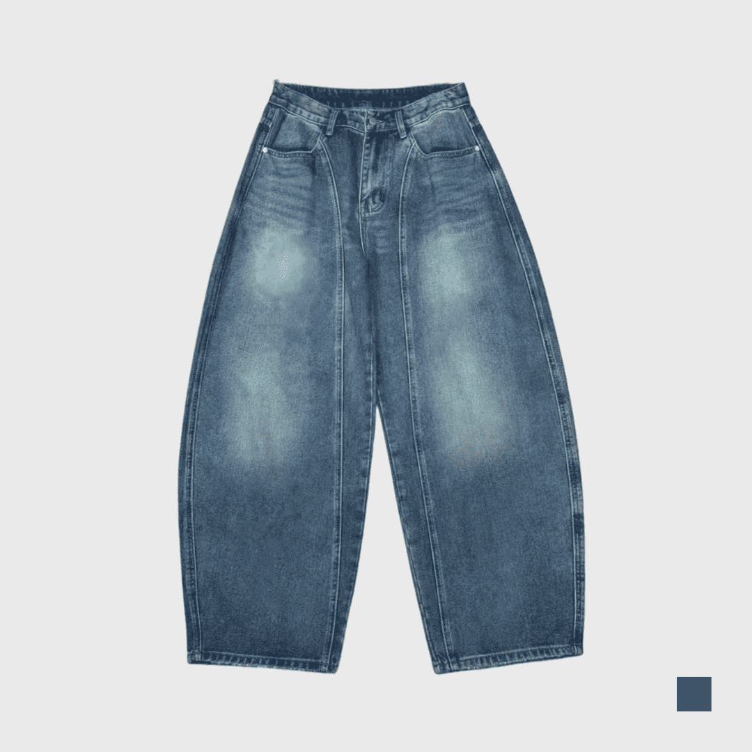 復古刷色彎刀牛仔褲