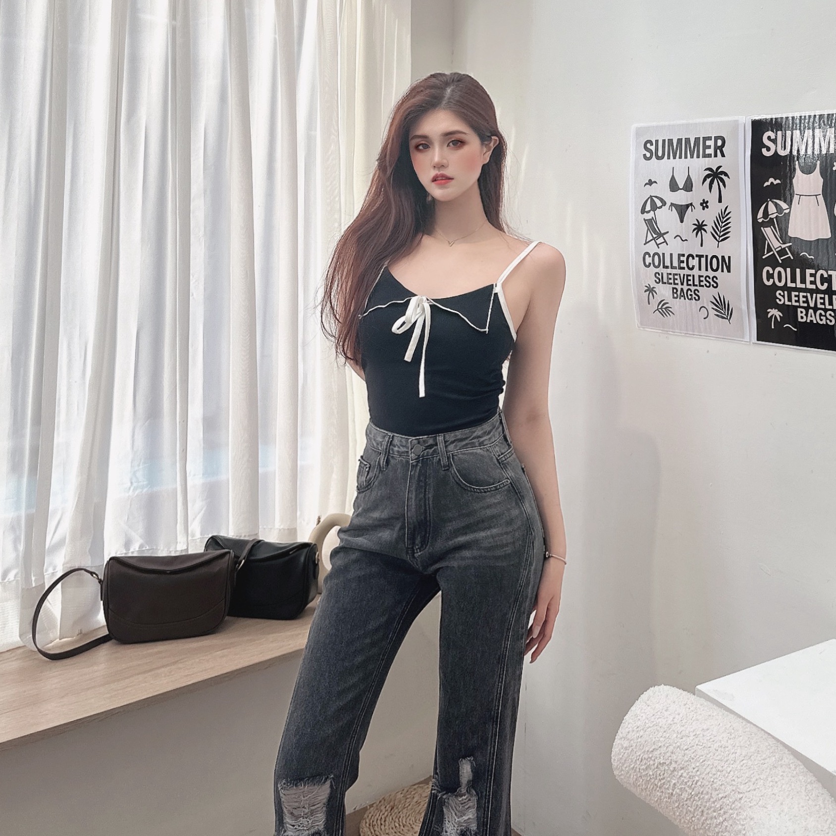 滾邊撞色綁結BRATOP/三色