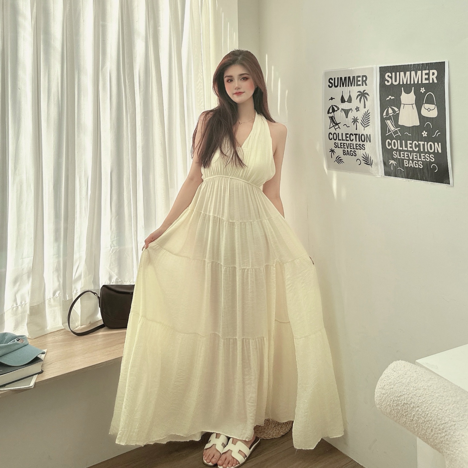 露背綁勃開衩飄洋裝/二色