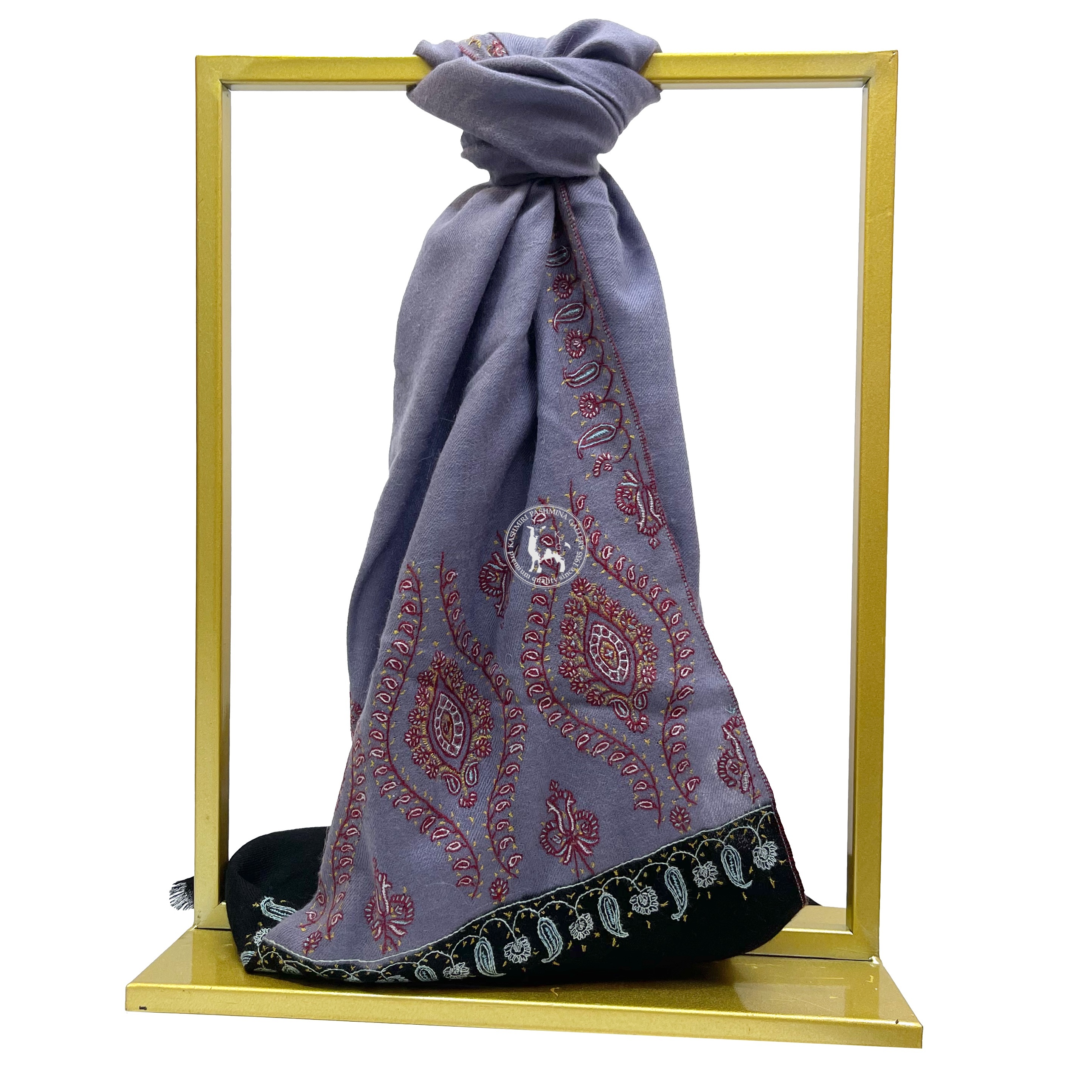 紫黑色索茲尼刺繡羊絨披肩圍巾