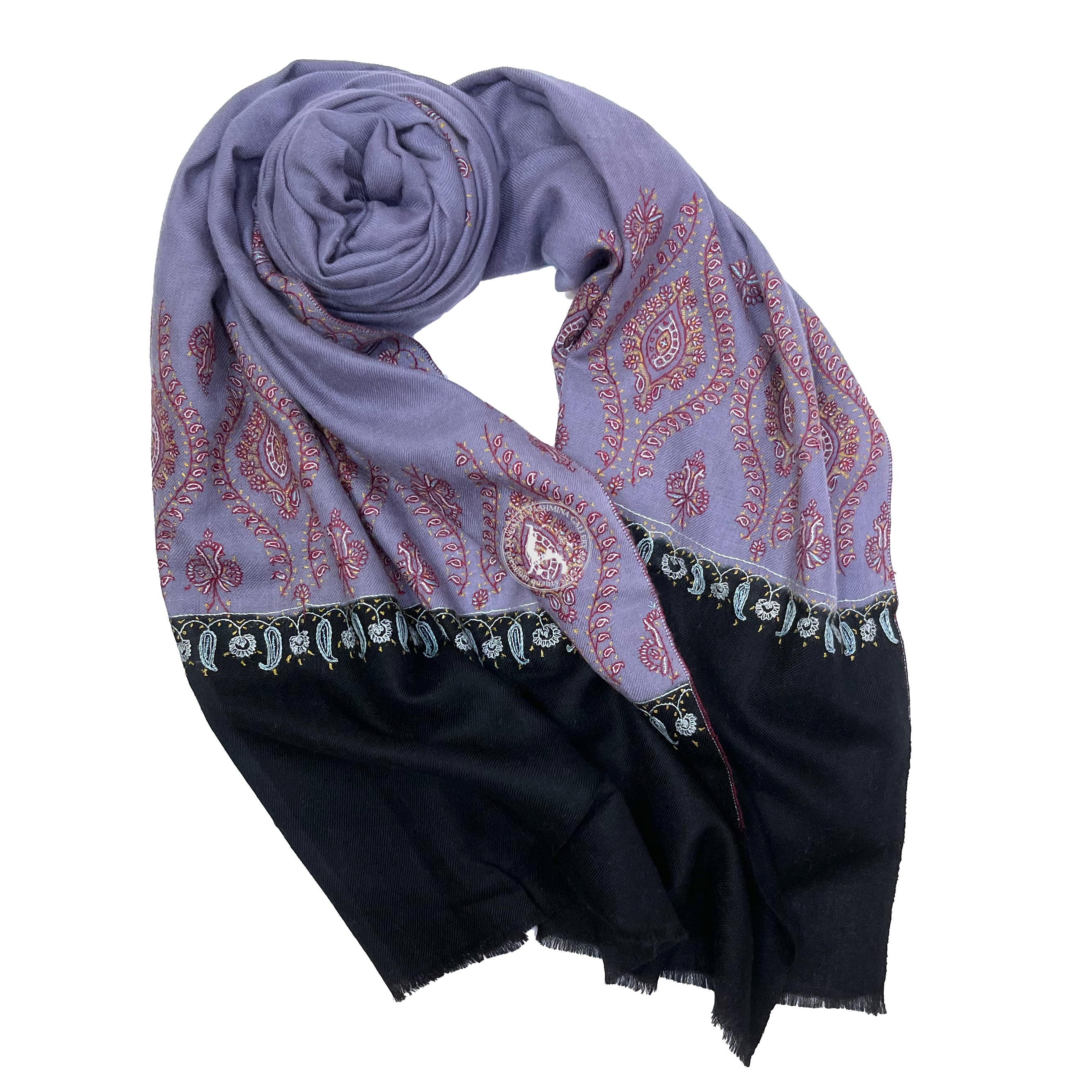 紫黑色索茲尼刺繡羊絨披肩圍巾