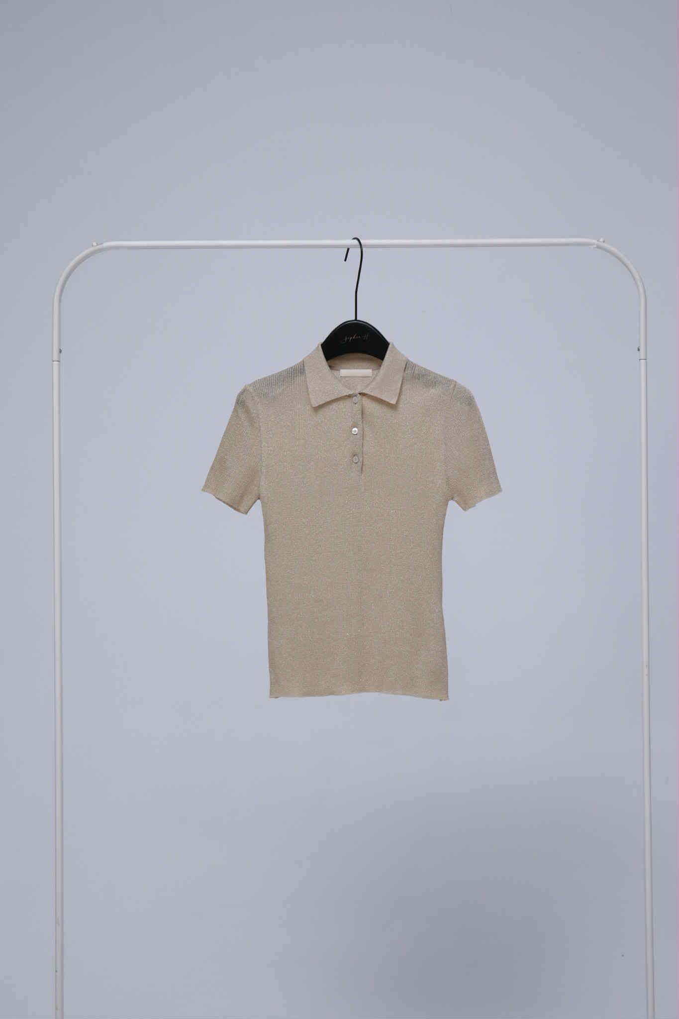 NY55 輕奢華人造絲金絲針織 Polo上衣