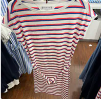 [S] TOMMY HILFIGER OPTIC WHITE BELTED STRIPE TSHIRT DRESS, XW05439-100 (STH1289)
