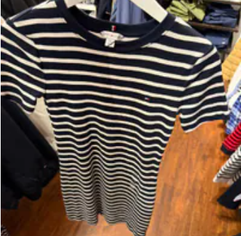[S] TOMMY HILFIGER NAVY MULTI SLIM FIT STRIPE SHORT SLEEVE DRESS, XW03988-401 (STH1293)
