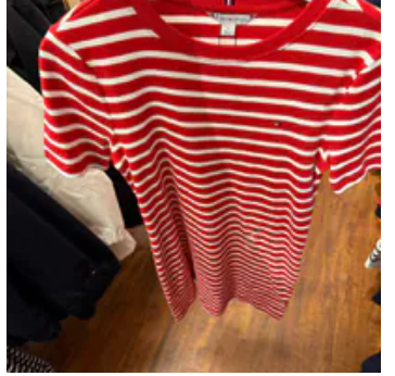 [S] TOMMY HILFIGER RED MULTI SLIM FIT STRIPE SHORT SLEEVE DRESS, XW03988-601 (STH1301)