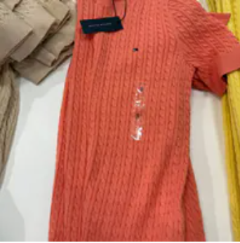 [S] TOMMY HILFIGER PEACH DUSK SHORT SLEEVE CABLE KNIT SWEATER, 76J5411-650 (STH1302)