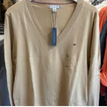 [S] TOMMY HILFIGER BEIGE V-NECK SWEATER, 76J5114-252 (STH1305)