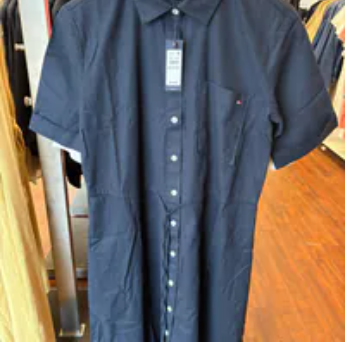 [S] TOMMY HILFIGER NAVY LINEN COTTON BLEND MIDI SHIRTDRESS, XW04697-401 (STH1312)