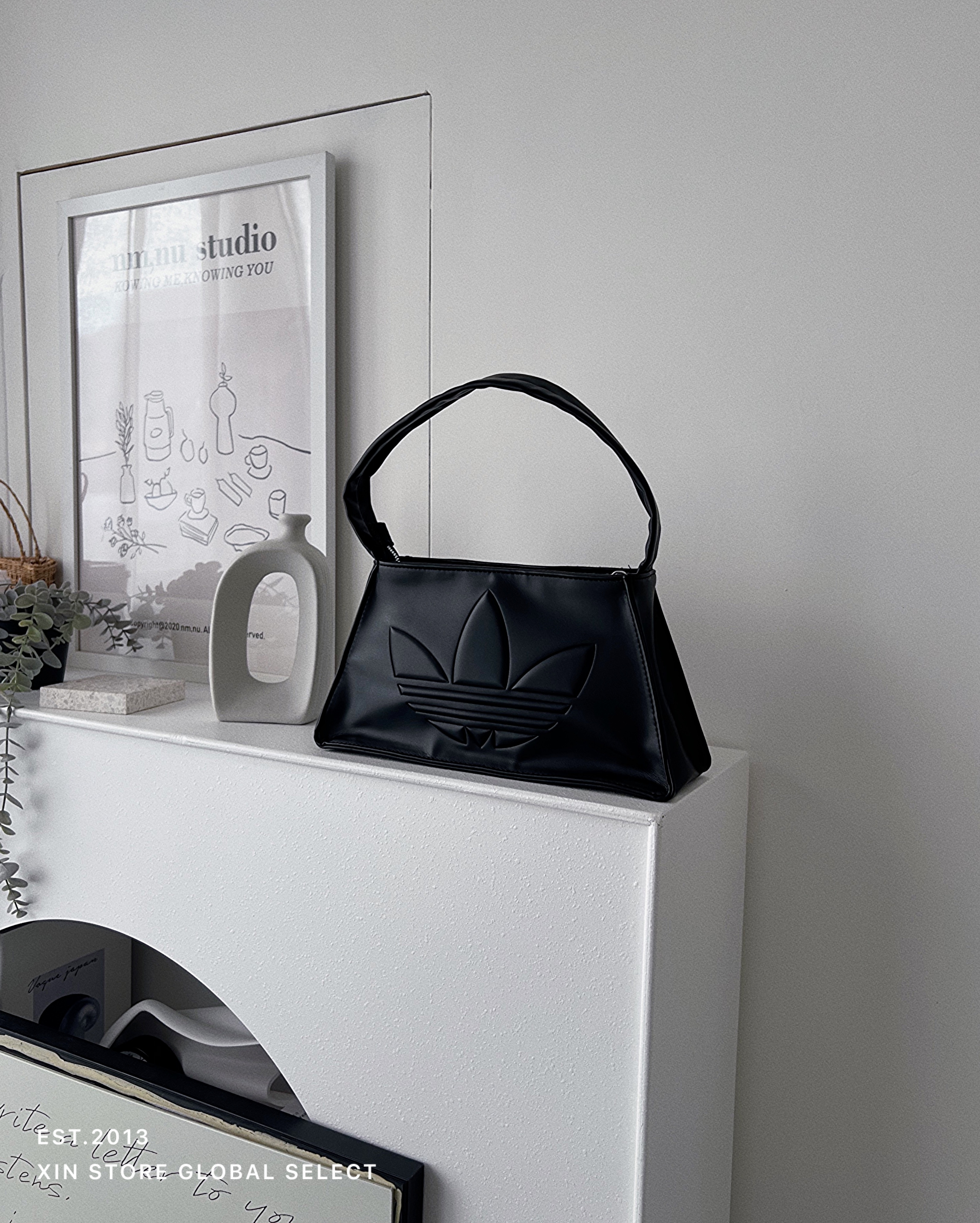 Adidas PU SH 三線 皮革 大Logo 腋下包 肩背包 黑