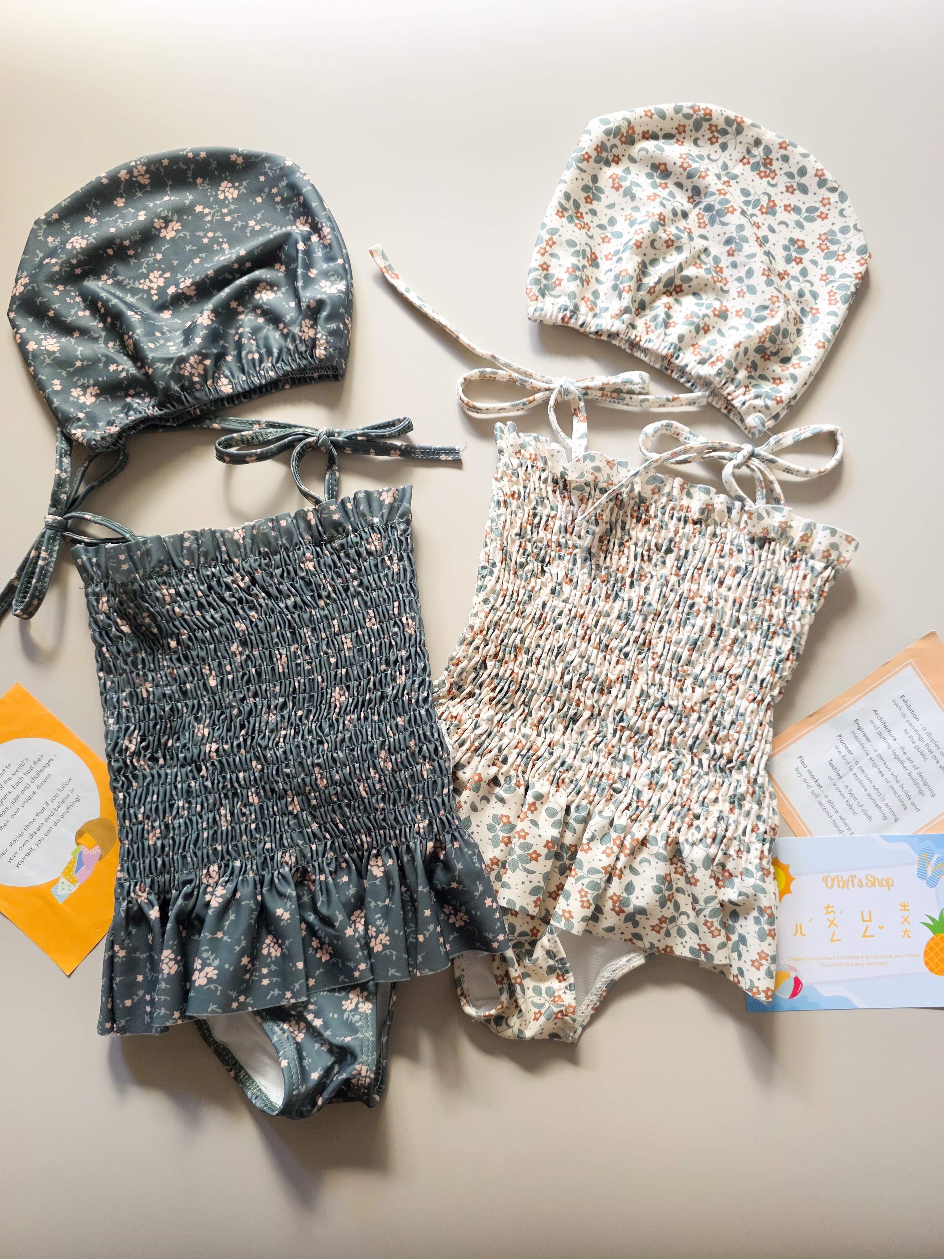 綁帶碎花 連身泳衣2件組