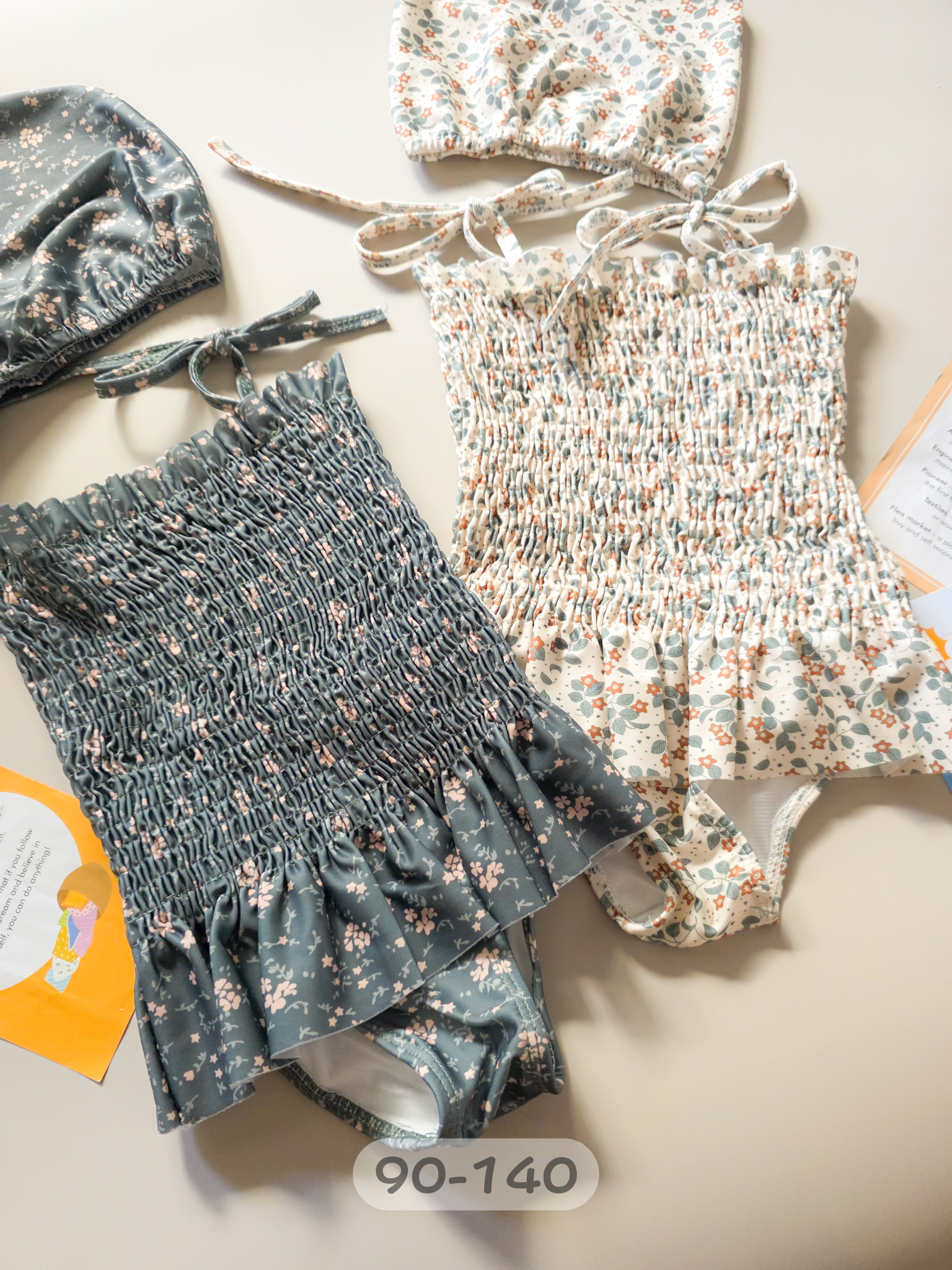 綁帶碎花 連身泳衣2件組