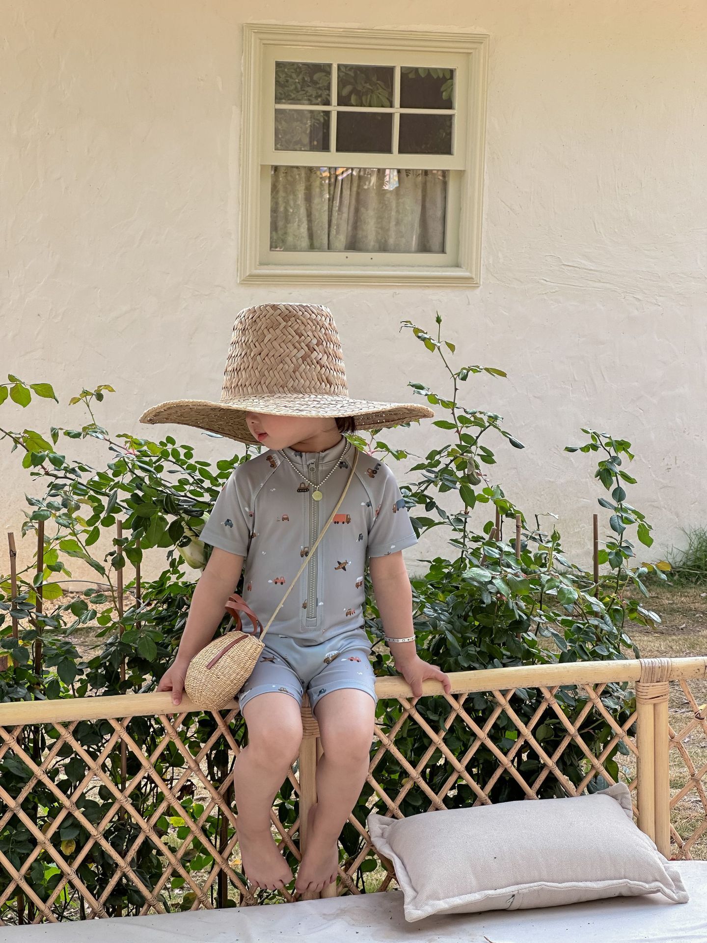 藍灰小車車 短袖連身泳衣2件組