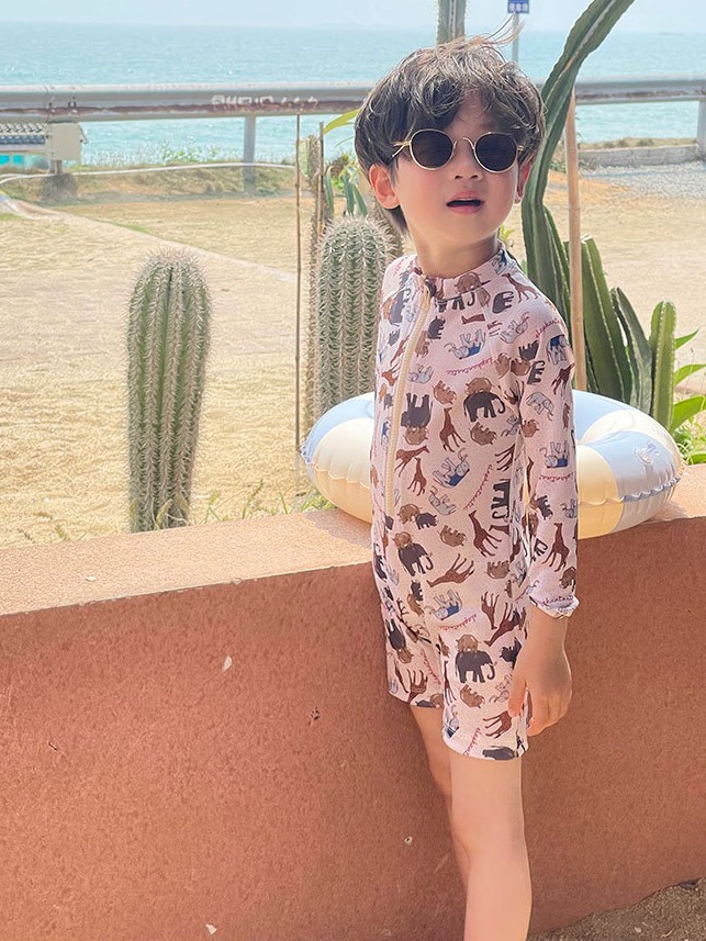 棕色森林 長袖連身泳衣2件組