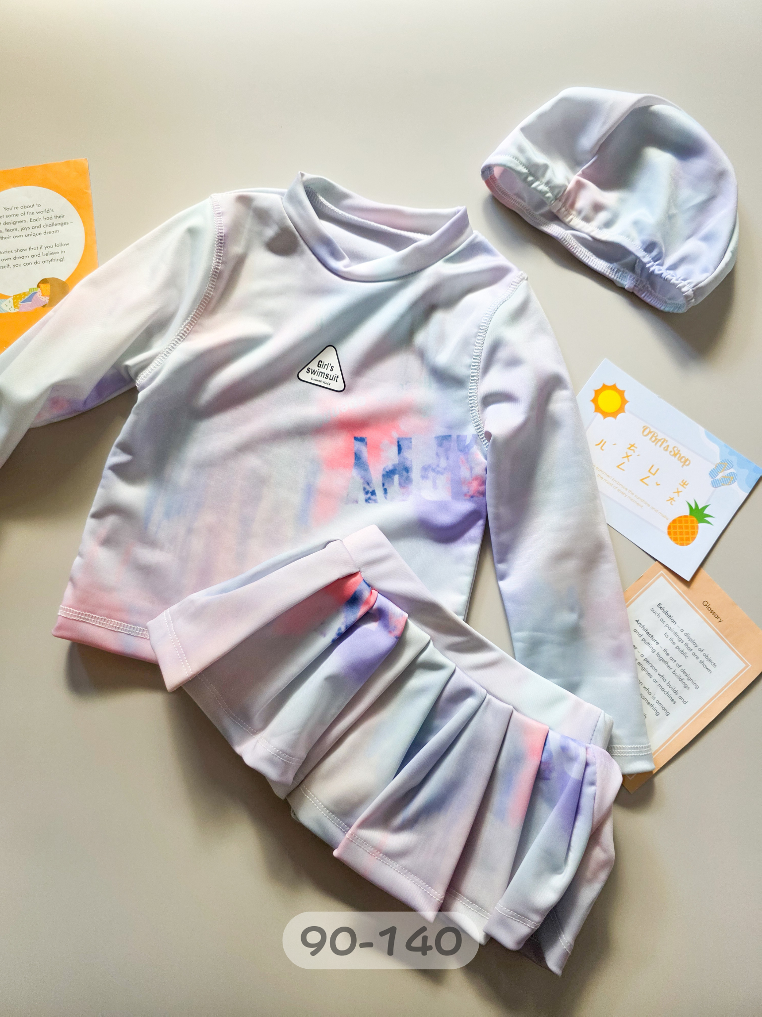 彩色暈染 長袖百褶泳裝3件組