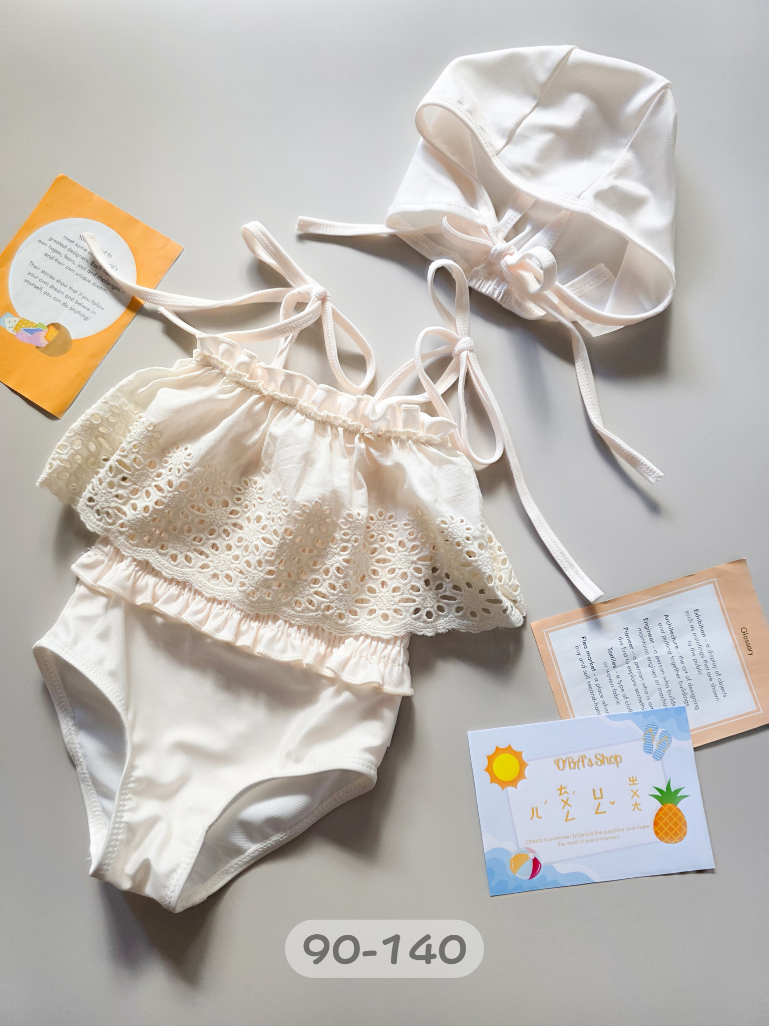 米白簍空花 泳裝2件組