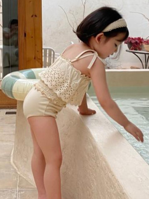 米白簍空花 泳裝2件組