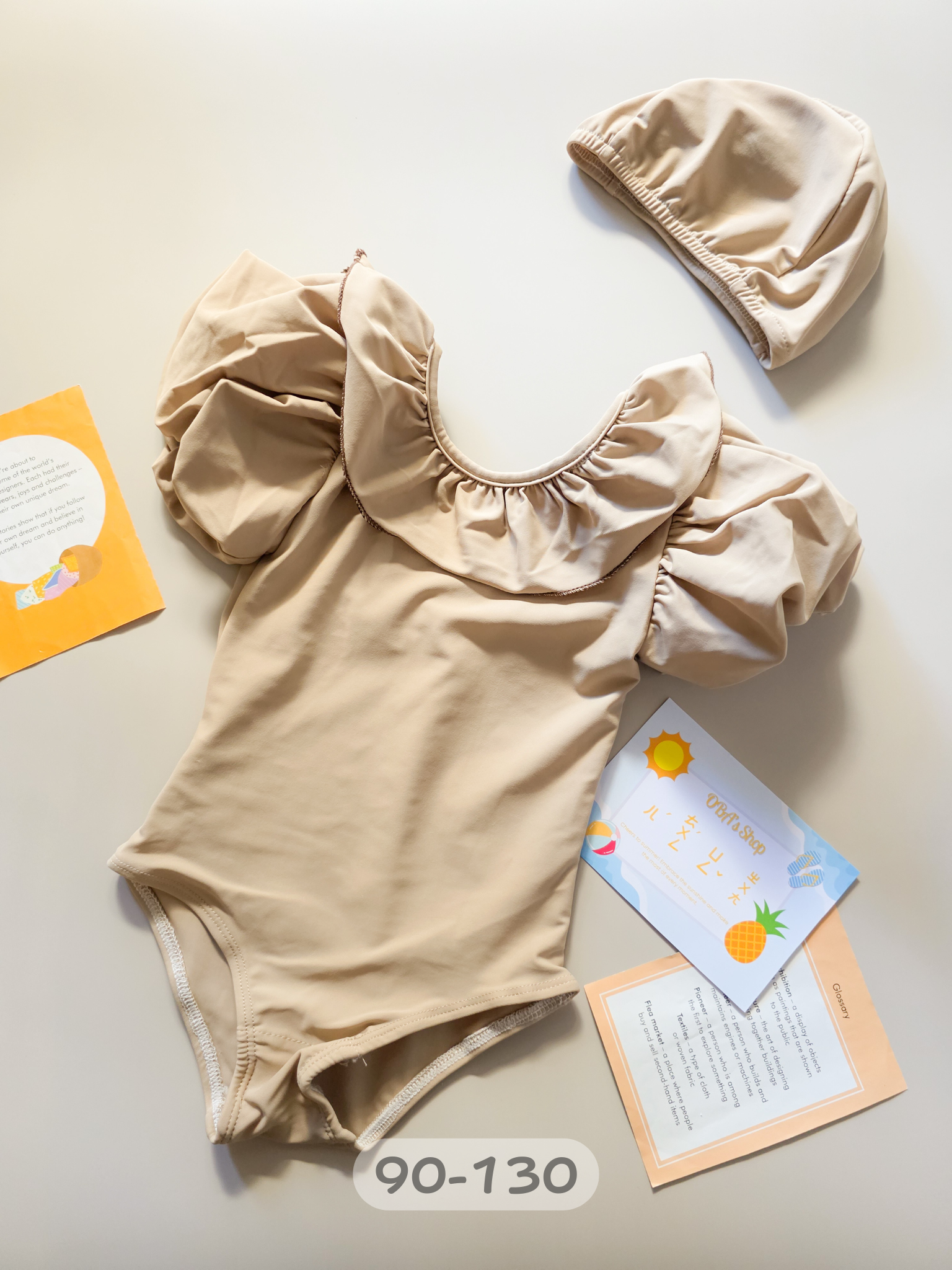 奶茶花邊 連身泳裝2件組