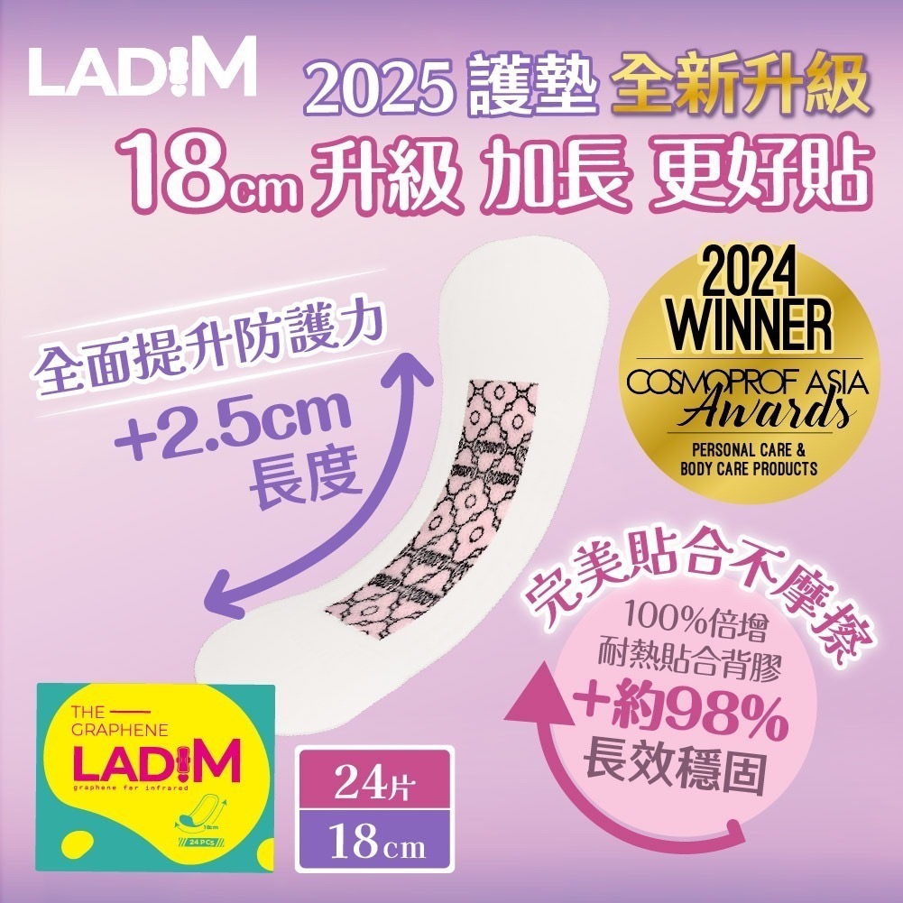 韓國 LadiM 遠紅外線石墨烯抑菌衞生棉*護墊18cm**$78/3盒