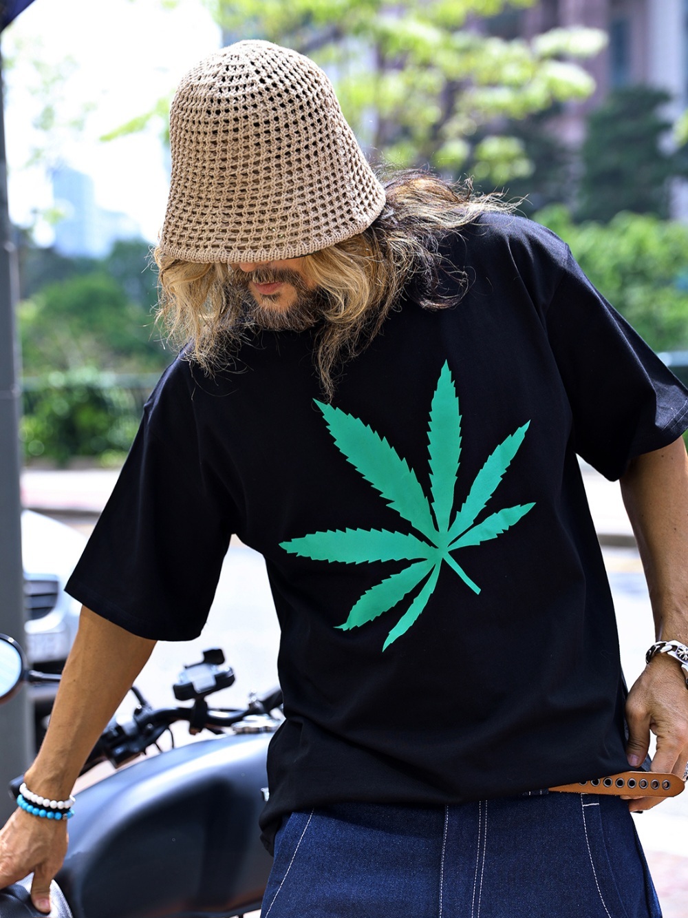 大麻葉印花短袖T卹