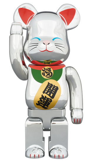 BEARBRICK 銀 招財貓 二 銀メッキ招き猫弐 400%
