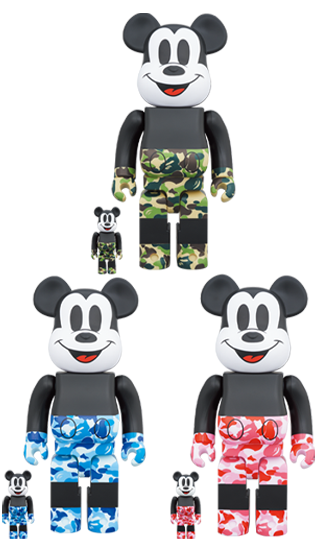 BEARBRICK BAPE MICKEY MOUSE 100% & 400% SET OF 3