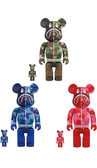 BEARBRICK BAPE CLEAR ABC CAMO SHARK 100% & 400% SET OF 3