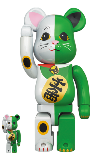 BEARBRICK 招財貓 白× 綠 100% & 400%