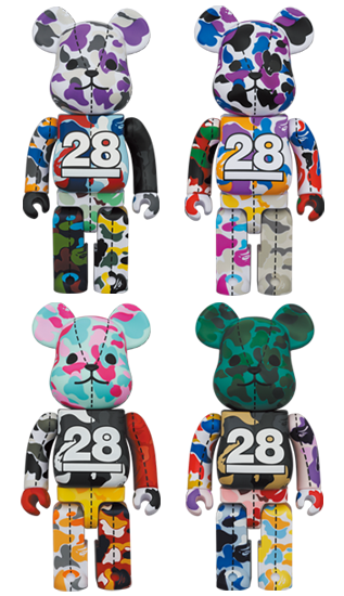 BEARBRICK BAPE CAMO 28TH ANNIVERSARY MULTI 400％ SET OF 4