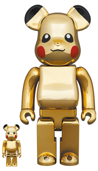 BEARBRICK PIKACHU GOLD CHROME Ver. ピカチュウ 100% & 400%