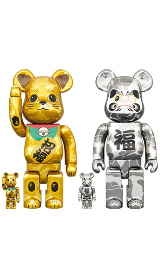 BEARBRICK BAPE 招財貓 金 メッキ & 達磨 銀 メッキ 100% & 400%