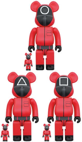 BEARBRICK SQUID GAME (イカゲーム) GUARD "○/△/□" 100% & 400% SET OF 3