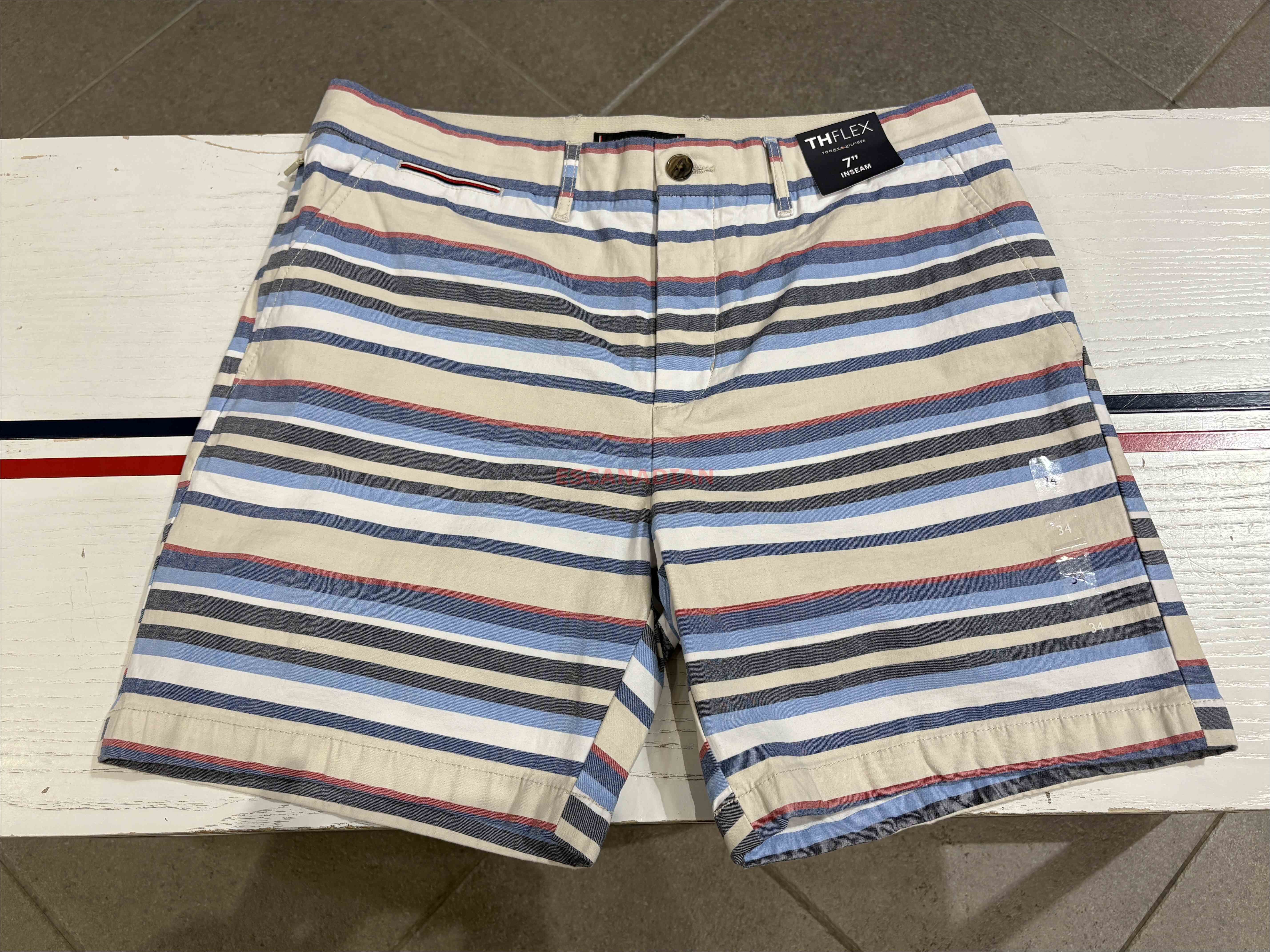 TOMMY 男大人 橫條紋 短版膝上 工作短褲  (長度7)