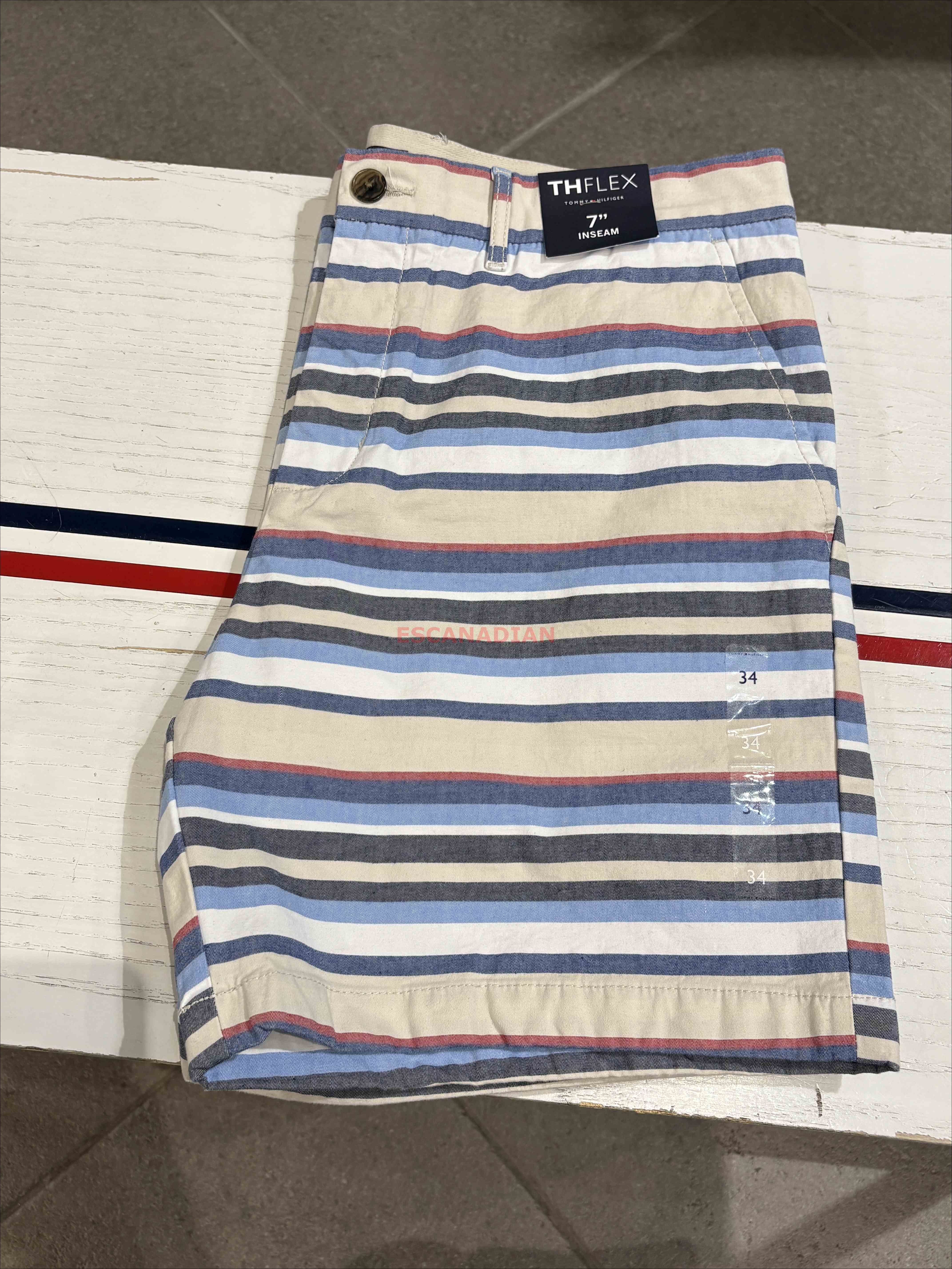 TOMMY 男大人 橫條紋 短版膝上 工作短褲  (長度7)