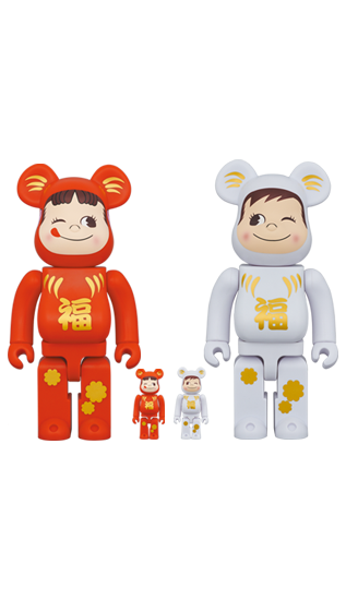 BEARBRICK MILKY 達磨 ペコちゃん＆ポコちゃん (4体セット) 牛奶妹 100% & 400%