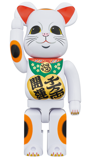BEARBRICK 白 招財貓 開運・千万両 400%
