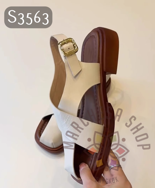 S3563 - 頭層小羊皮中空特色方頭平底涼鞋