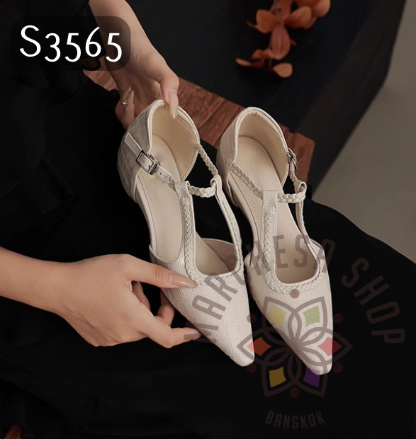 S3565 - 頭層牛皮編織中空尖頭船踭鞋